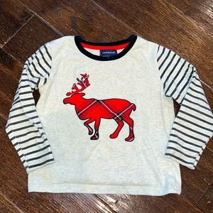 Andy & Evan plaid moose long sleeve Tshirt with striped sleeves EUC 5Y